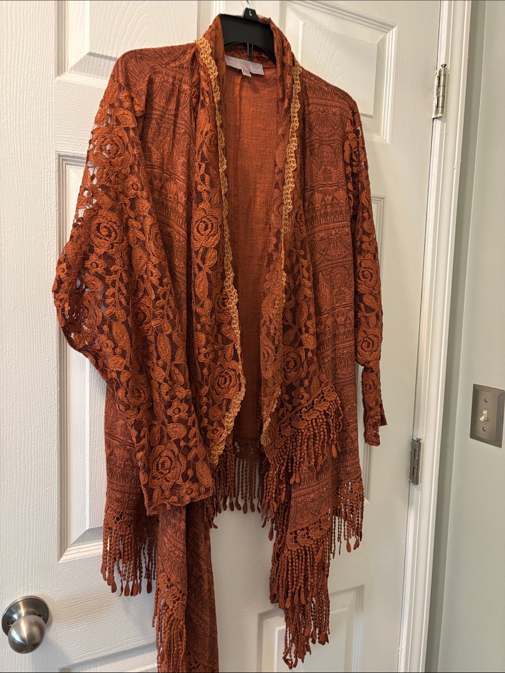 Pretty Angel Burnt Orange Crochet Fringe Kimono Cardigan